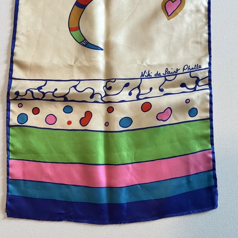 Vintage Niki de Saint Phalle Serpent & Hearts Pure Silk Scarf Made Italy Signed